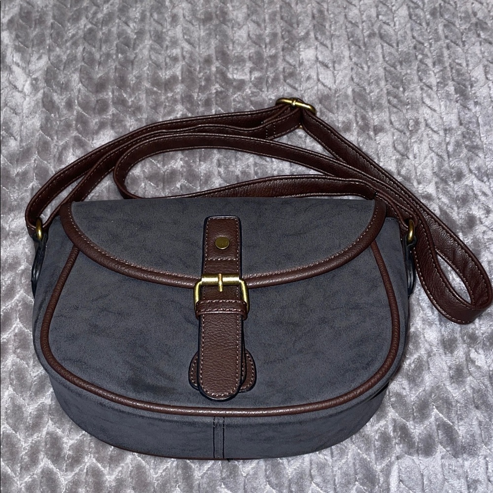 Anthropologie G.H. BASS suede bag with‎ leather trim, gray